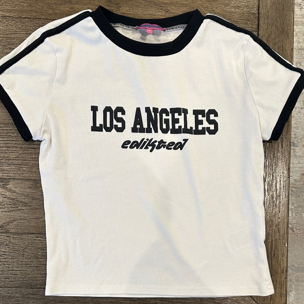 Edikted White Tee with Black Lettering. Medium
